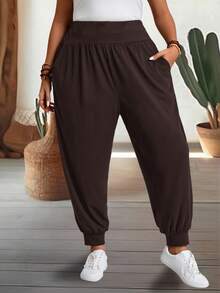 EMERY ROSE Pantalones informales de talla grande con cordón en unicolor - Marrón - Ver 5