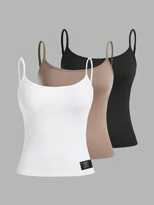 SHEIN EZwear Áo ba lỗ ngắn tay thêu họa tiết dành cho nữ, gợi cảm và ôm sát, phù hợp cho mùa hè - Nhiều màu - Xem 11