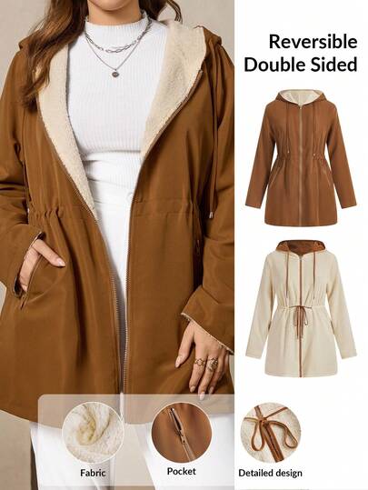 Zelara 大码女式保暖内衬拉链连帽夹克