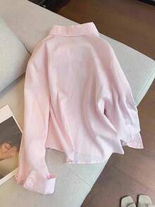 Resyla Heart & Letter Embroidered Loose Casual Long Sleeve Women Shirt