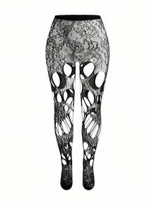 SpicyHot 1pc Plus Size Women Open Crotch Fishnet Stockings, Suitable For Pairing With Skirts - Black - View 7