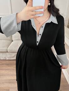 Modelyn Plus Size Women Woven Patchwork Knit Dress - Multicolor - View 7