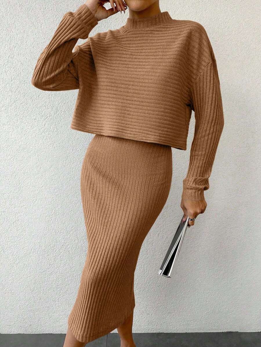 SHEIN Cottnline Damski Stójka Opuszczane ramiona Koszulka  I Zestaw spódnic