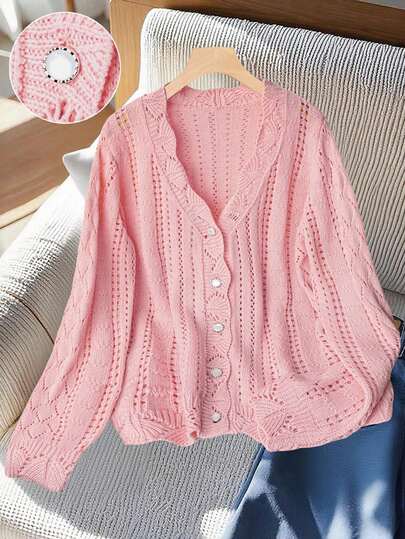 Franclia 博主风格宽松镂空碎花针织开衫，时尚设计