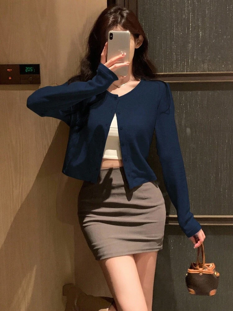 Women's Solid Color Round Neck Casual Long Sleeve Loose Open Front T-Shirt,Fall Clothes
