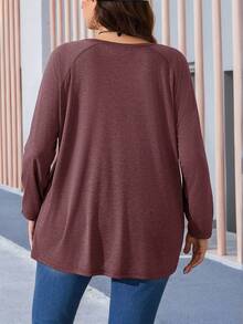 EMERY ROSE Plus Size Round Neck Long Sleeve Casual Loose Soft Appealing Winter T-Shirt,Fall Clothes - Rusty Rose - View 2