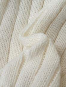 Comfortcana 女士休闲纯色露肩交叉带毛衣，秋冬 - 米色 - 查看 6