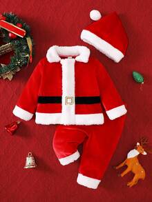 SHEIN Playful Pals BABY BOY Winter Outfit Red Christmas Clothes Terno Going Out Outfits Boy Baby Clothes Baby Boys Sets Fall