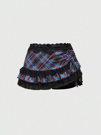 ROMWE Avant Gonna mini asimmetrica in stile retrò da college, con motivi in pizzo e patchwork