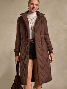 Bóhologie Fashionable Belted Snap Button Keeping Warm Padded Coat - Brown - View 7