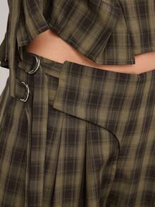 COUREZ 宽松格纹吊带裤/Y2K外出 - 巧克力棕 - 查看 6