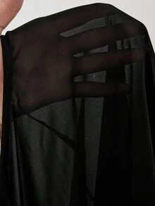 Maweii Plus Size Elegant Commuter Solid Color Asymmetric Hem Cape Blouse - Black - View 7