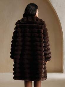 Anewsta New Autumn/Winter Faux Fur Long Coat, Fashionable Faux Rabbit Fur Outerwear For Women