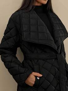 CLARA VERO Women Solid Color Padded Detailed Winter Coats - Black - View 8