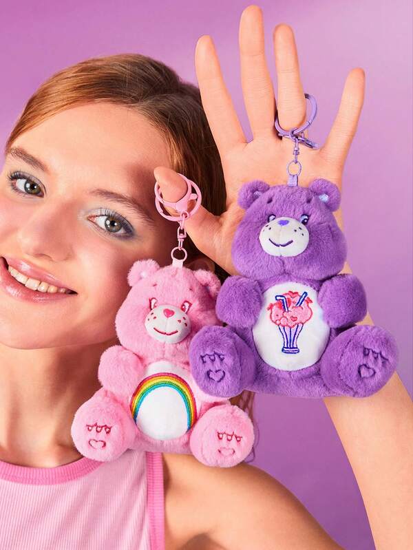 SHEIN X Care Bears 1 Llavero con dije de oso de peluche suave y morado, regalo para amigos y familiares