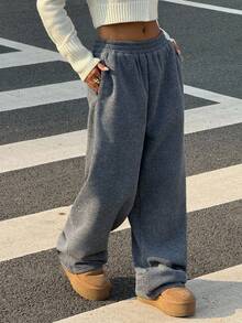 Muchica Women's Vintage Distressed Loose Fit Thermal Lined Sweatpants, Autumn/Winter,Fall