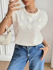 Serisse Áo len chui đầu ngắn cổ tròn màu trơn dành cho nữ vào mùa thu/đông - Màu be - Xem 4