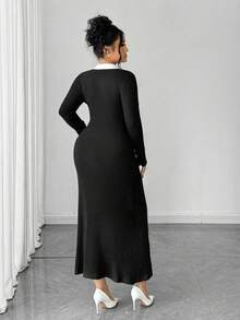 SHEIN Elenzya Plus Size Elegant Commuter Color Block Collar Button Front Knit Dress