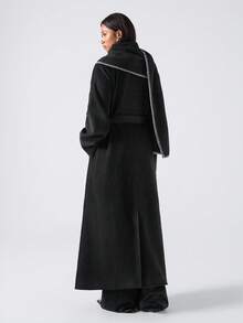 LYSMO 2025新款简约女士冬季外套，一件式休闲纯色长款大衣，配腰带和围巾，百搭简约设计/女士冬季/万圣节/外出/圣诞夜惊魂/万圣节服装/圣诞节 - 黑色 - 查看 2