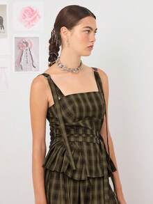 COUREZ Harness Corset Top With Frill Detail /Y2K Going Out Tops Fall Women Clothes Fall Clothes Cute Winter Clothes For Women Brown Top