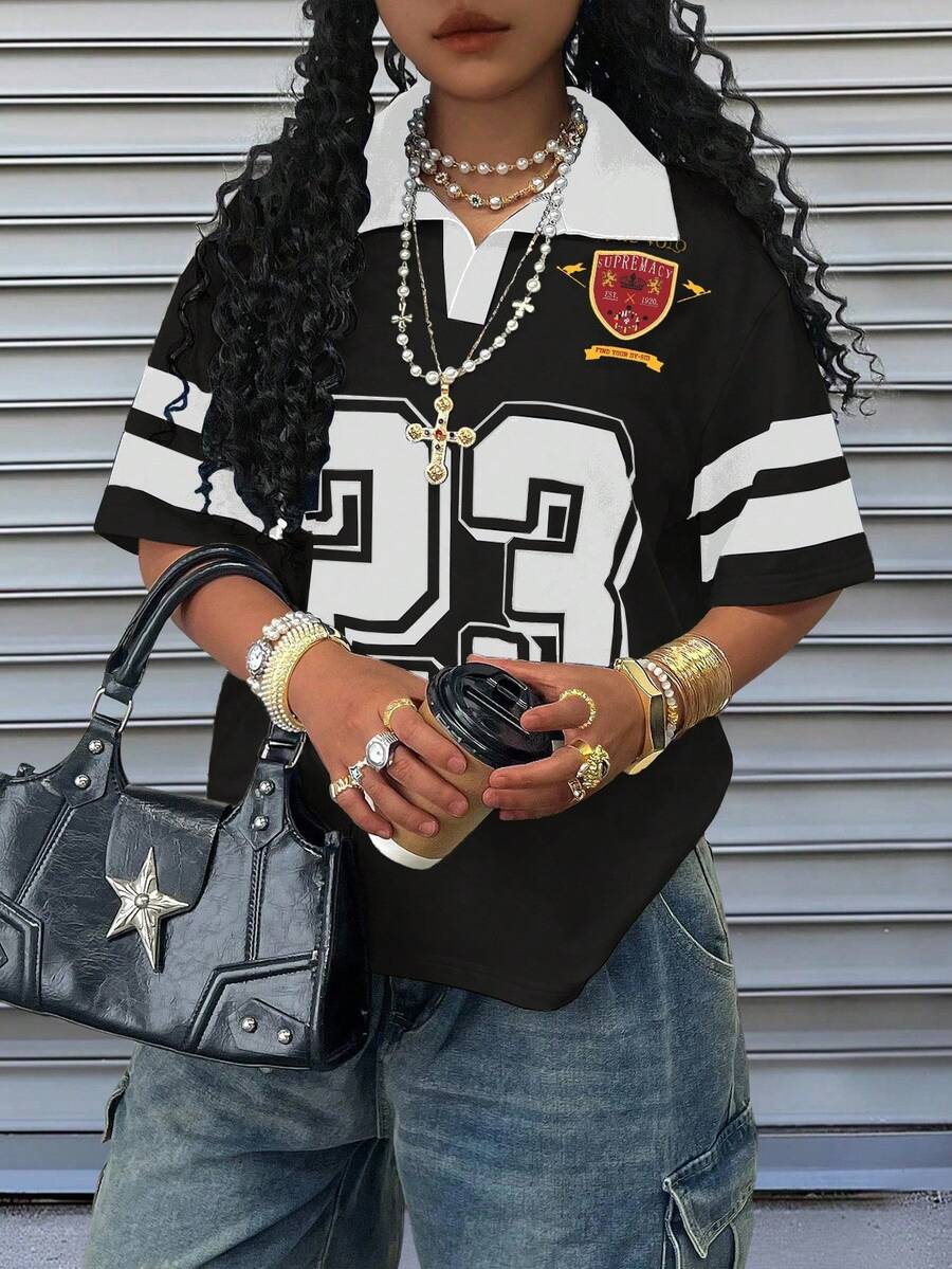 INAWLY 女士休闲宽松夏季街头风格短袖T恤 - 彩色 - 查看 1