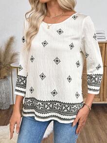 EMERY ROSE Women's Vintage Style Round Neck Long Sleeve Casual Shirt  Casual Blouses For Ladies - Apricot - View 6