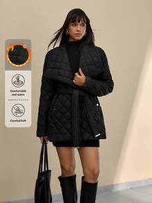 CLARA VERO Women Solid Color Padded Detailed Winter Coats - Black - View 1