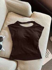Women's Sexy Solid Color Backless Camisole, Summer - Brown - View 2