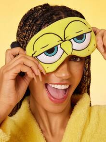 SpongeBob SquarePants | SHEIN 1pc Cartoon Embroidered Eye Mask, Cute Raised Design, Soft Plush Material, Strong Blackout, Suitable For Travel, Office Nap
