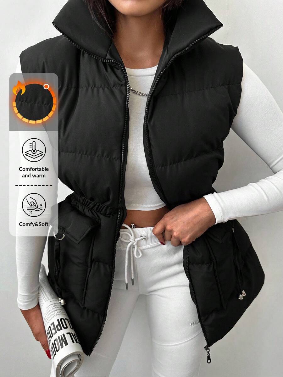 EURMUSE Zip Up Flap Pocket Vest Puffer Coat