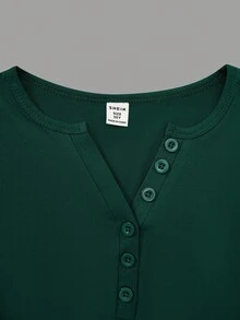 SHEIN 少女V领纽扣长袖T恤，修身打底衫，春秋新款秋冬 - 彩色 - 查看 4