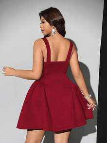 Viva Relle Vestido elegante de talla grande de unicolor con copa de corazón y tirantes - Rojo - Ver 8