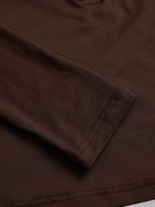 SHEIN EZwear 2 件棕色和卡其色针织部分拉链长袖 T 恤，适合秋冬季 - 彩色 - 查看 4