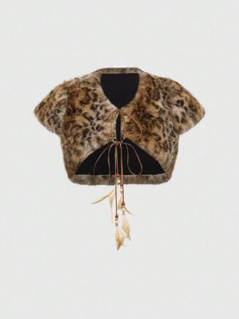 Grunge Punk Veste sans manches en fausse fourrure de léopard vintage sexy Y2K