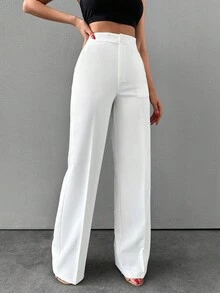 ZIRRA 时尚女士白色高腰阔腿裤，商务休闲百搭长裤 - 白色 - 查看 4