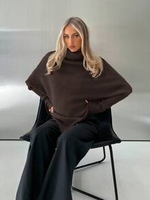 Aloruh Women's New Off-Shoulder Wrap Long Sweater, Milky White, Autumn/Winter,Brown Sweater,Fall - Brown - View 4