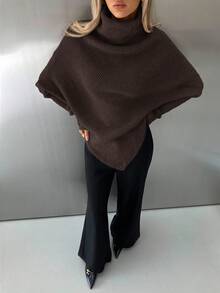 Aloruh Women's New Off-Shoulder Wrap Long Sweater, Milky White, Autumn/Winter,Brown Sweater,Fall - Brown - View 6