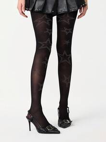 ROMWE Kawaii 2双镶钻星形图案弹力丝袜，性感可爱，适合日常穿着、派对、舞会、紧身穿着 - 彩色 - 查看 4