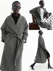 Lumivelle 宽松大衣，浅灰色风衣，秋冬女款 - 深灰色 - 查看 1