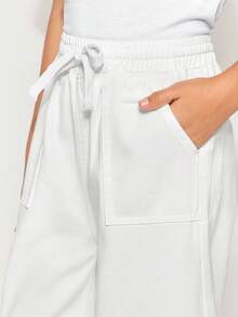 Radiana Tween 女童夏季休闲抽绳腰阔腿牛仔裤，带贴袋，女童夏装套装 - 白色 - 查看 5