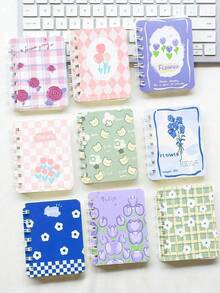 SHEIN Set de 4 cuadernos espirales con adornos florales, mini diarios de bolsillo tamaño A7, portátiles para la oficina - Multicolor - Ver 4