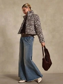 Bóhologie All Over Leopard Printed, Zip Up, Crop Winter Coat - Multicolor - View 3