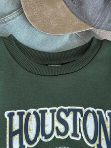 PrepCrw Boys' Retro Letter Graphic Crew Neck Pullover Sweatshirt, Collegiate Style In Fall/Winter