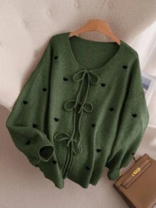 CosyJoli Plus Size Women Heart Knitted Cardigan, French Elegant Fashion Autumn/Winter Sweater Coat