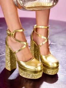 Cuccoo CUCCOO LuxiPop Escarpins à plateforme  enrobé brillant pour femmes, talons hauts élégants pour Halloween, Noël, Nouvel An, soirée, tenue sexy d'automne pour boîte de nuit