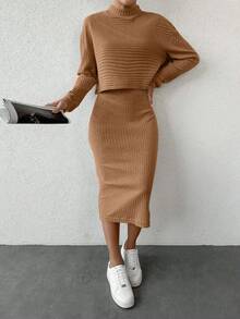 SHEIN Cottnline Damski Stójka Opuszczane ramiona Koszulka  I Zestaw spódnic