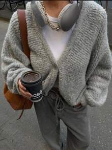 INAWLY Women's Casual Solid Color Knit Cardigan, Autumn/Winter