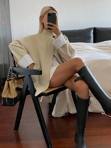 DAZY 女式条纹袖口宽松休闲风衣女式夹克，秋季女装 - 卡其色 - 查看 5