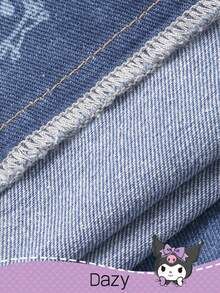 HELLO KITTY AND FRIENDS | SHEIN DAZY 少女休闲时尚可爱卡通图案阔腿牛仔裤