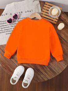 SHEIN Playful Pals Young Girls' Floral Print Crew Neck Comfortable Long Sleeve Sweatshirt, Suitable For Autumn/Winter, Lightweight And Cozy, Layering Piece For Fall, Fashionable Casual Wear, Graphic Design, Back To School Season, Outdoor Picnic, Street Photography, Home, Campus, Holidays, Gift Girls Orange Sweatshirt Girls Fall Sweater Kids Orange Clothes Kids Daisy Sweater Girls Jumpers - Orange - View 4